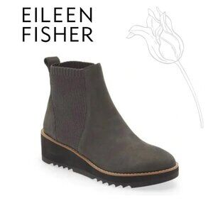 Eileen Fisher Slate Suede Leather Lilou Wedge Chelsea Boots NWOT